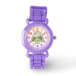 Cool Custom Name Watercolor Rainbow and Mountains Watch