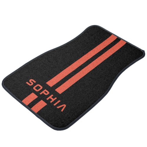 Cool Custom Orange Stripe Black Personalized Car Floor Mat