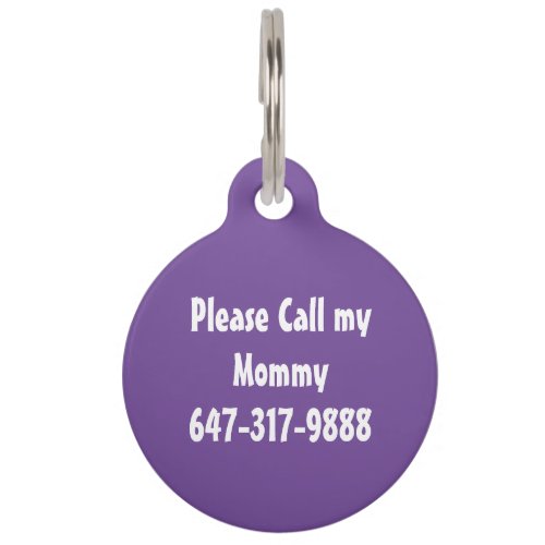 Cool Custom Pet Dog Name  Moms Phone  Purple Pet ID Tag