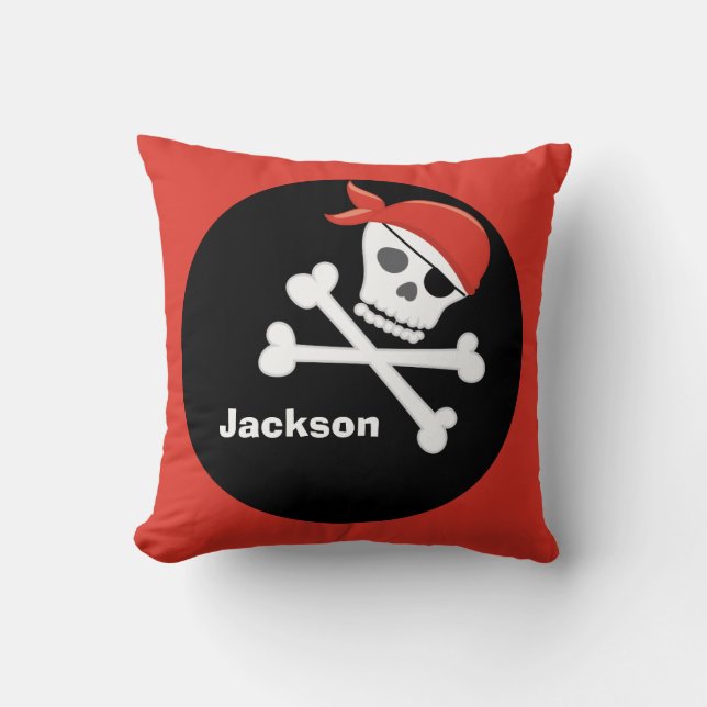 Cool Custom Pirate Kids Red Black Throw Pillow (Front)