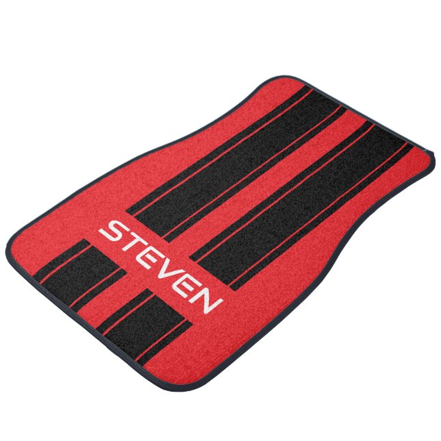 COOL! 🏎️ Custom Red Car Floor Mats – Black Racing (Angled)