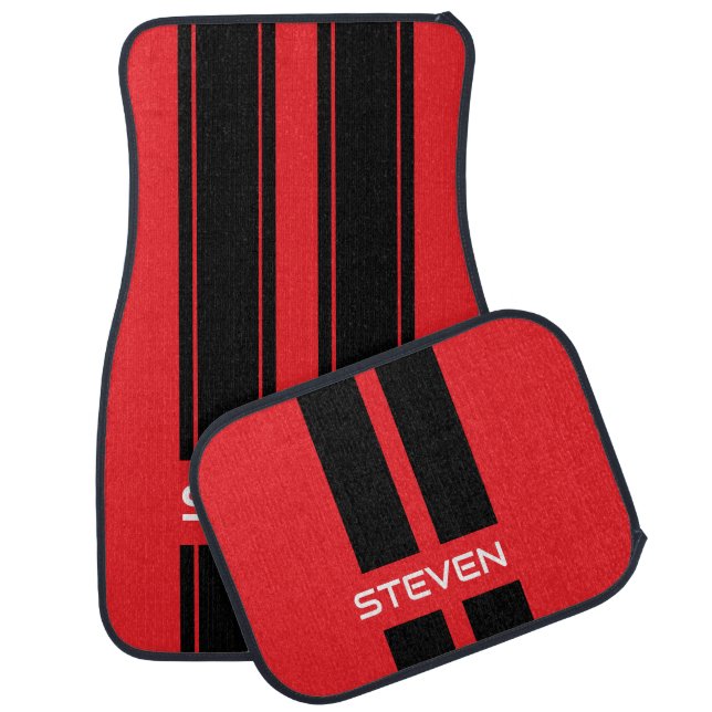 COOL! ️ Custom Red Car Floor Mats – Black Racing (Set)