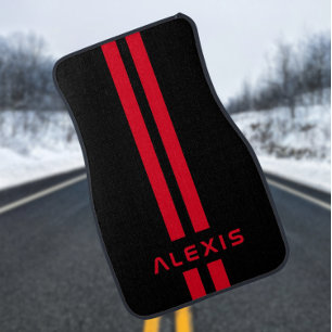 Cool Custom Red Stripe Black Personalized Car Floor Mat