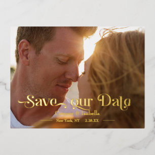 Cool Custom Save the Date Typography Photo Foil Invitation Postcard