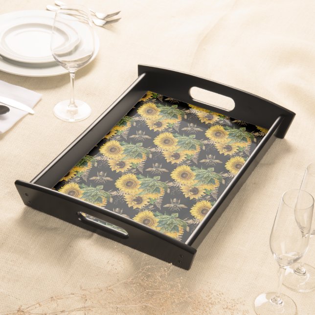 Cool Custom sunflowers bouquet pattern  Serving Tray (Front)