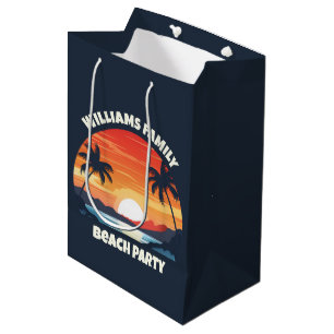 Cool Custom Sunrise Palm Trees Beach Party Blue Medium Gift Bag