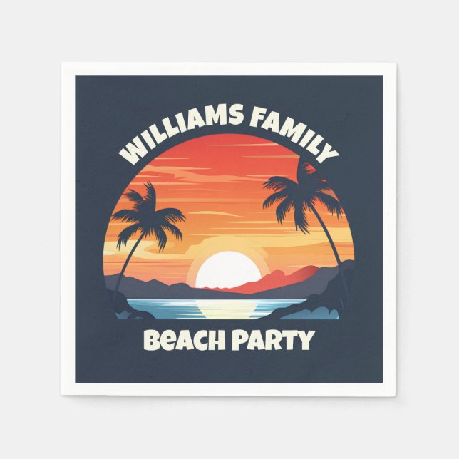 Cool Custom Sunrise Palm Trees Beach Party Blue Napkins (Front)