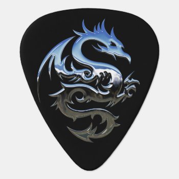 Cool Custom Text/color Silver Lucky Dragon Black Guitar Pick by GalXC_Designs at Zazzle