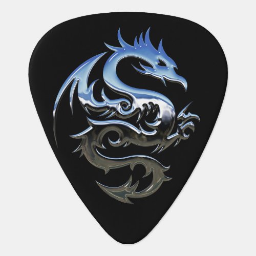 Cool Custom TextColor Silver Lucky Dragon Black Guitar Pick