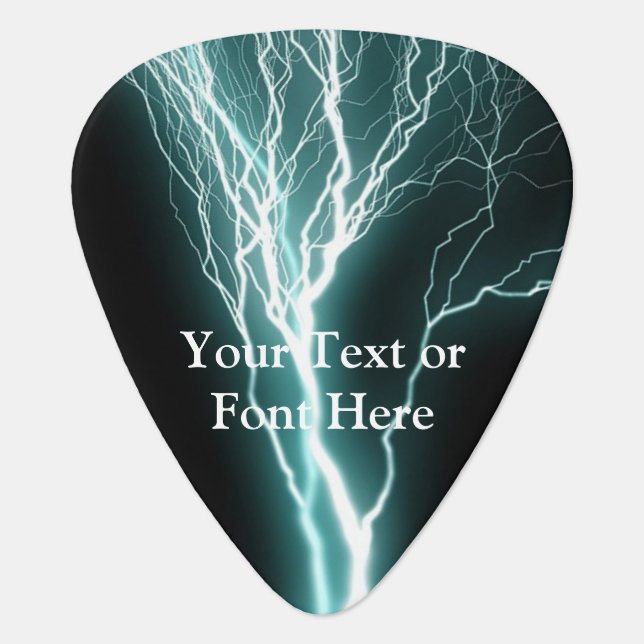 Cool Custom Text Green Lightning Bolt Shock Black Guitar Pick (Front)