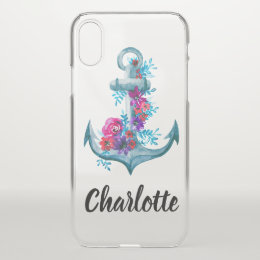 Cool Custom Watercolor Floral  Anchor Illustration iPhone X Case