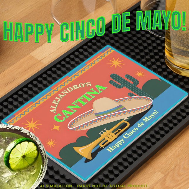 Cool Customizable Mexican Cantina 'Cinco de Mayo' Bar Mat (Creator Uploaded)