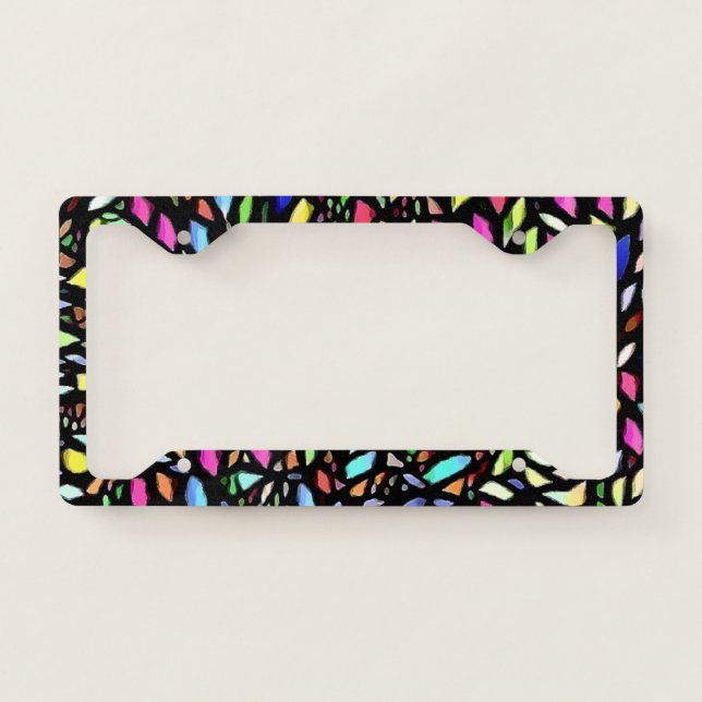Cool Cute Aesthetic Black Mosaic Jewel Tone License Plate Frame (Front)