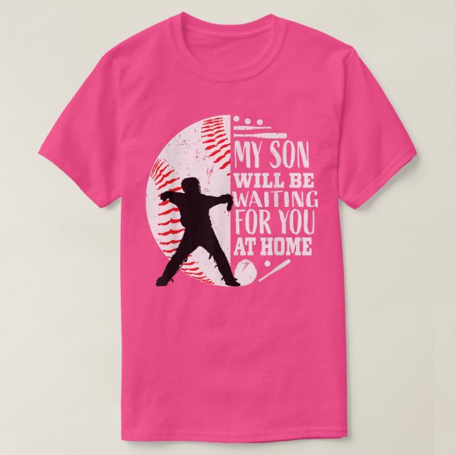 Cool Cute Baseball Catcher Mom Dad Son Parents Quo T-Shirt (Design Front)