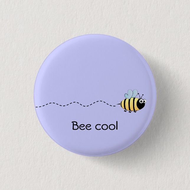 Cool cute bee cartoon pun purple button (Front)