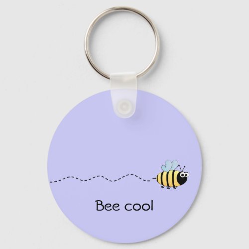 Cool cute bee cartoon pun purple keychain