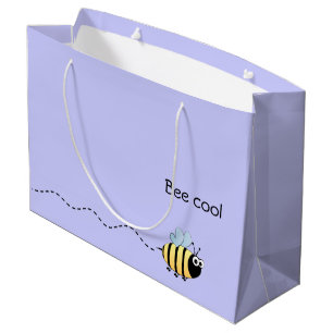 Cool cute bee cartoon pun purple large gift bag