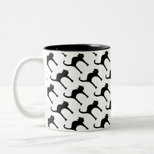 cool cute black cat pattern Two-Tone coffee mug