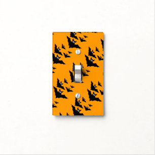 Cool cute Black Flying bats Halloween on Orange Light Switch Cover