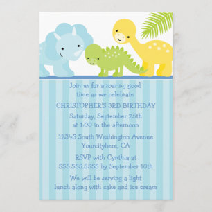 Cool cute boy's dinosaur birthday party invitation