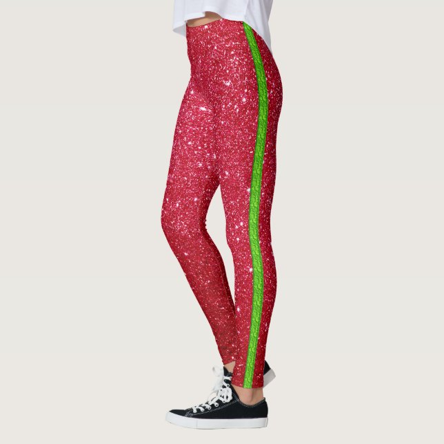 cool cute bright red green glitter leggings (Left)