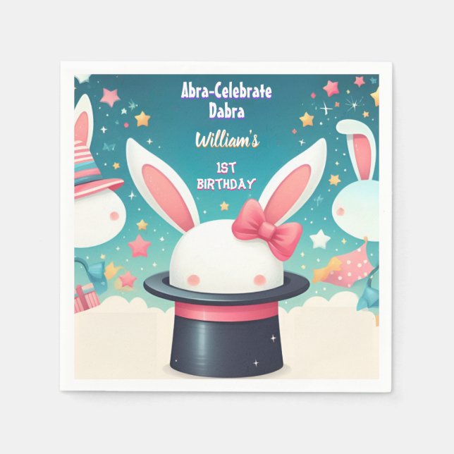 Cool Cute Bunny Tv Party Magic Show 1st Birthday Napkins (Front)