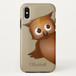 Cool Cute Custom Name Funny Cartoon Owl Monogram iPhone X Case