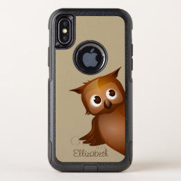 Cool Cute Custom Name Funny Cartoon Owl Monogram OtterBox Commuter iPhone X Case