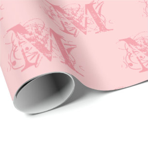 Cool Cute Fancy Elegant Modern Girly Pink Monogram Wrapping Paper