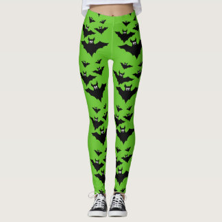 Cool cute Flying bats Halloween Black and green Leggings
