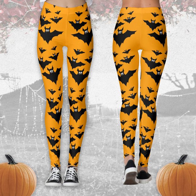 Cool cute Flying bats Halloween Black and Orange Leggings (Creator Uploaded)