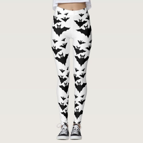 Cool cute Flying bats Halloween Black White Leggings