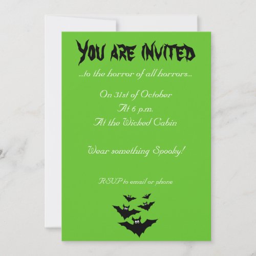 Cool cute Flying bats Halloween green Invitation