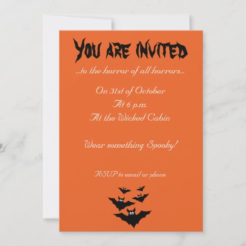 Cool cute Flying bats Halloween orange Invitation