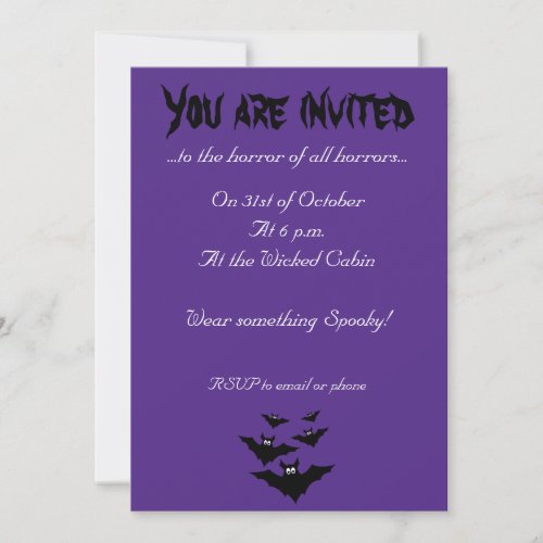Cool cute Flying bats Halloween purple Invitation