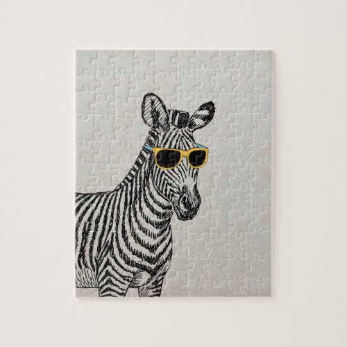 Cool cute funny zebra sketch with  trendy glasses jigsaw puzzle