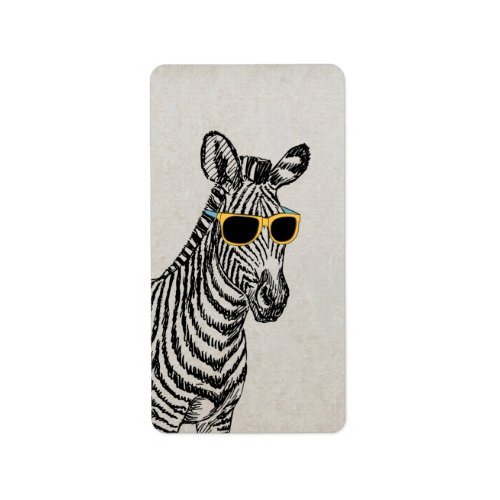 Cool cute funny zebra sketch with trendy glasses label