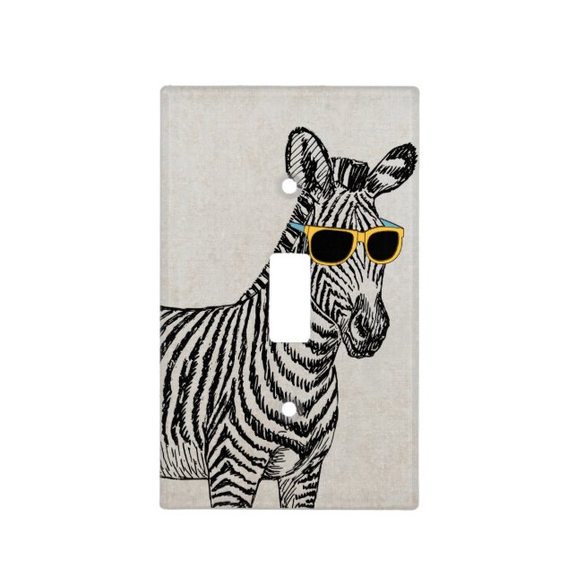 Cool cute funny zebra sketch with trendy glasses light switch cover (Front)