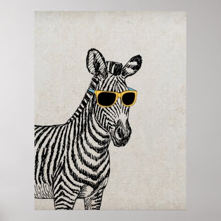 Cool Cute Funny Zebra Sketch With Trendy Glasses Poster