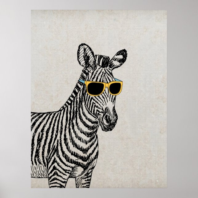 Cool cute funny zebra sketch with trendy glasses poster (Front)