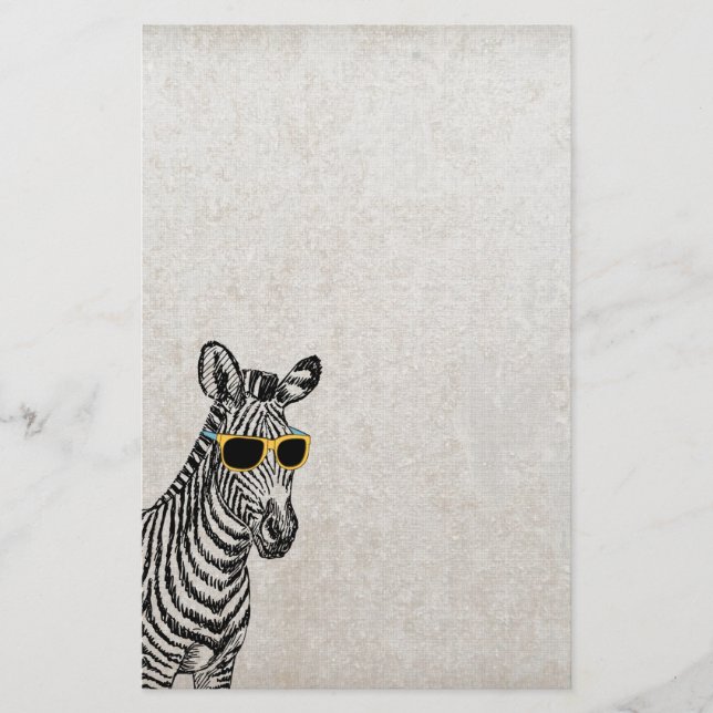 Cool cute funny zebra sketch with  trendy glasses stationery (Front)