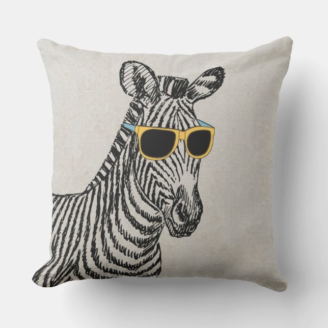 Cool cute funny zebra sketch with trendy glasses throw pillow (Front)