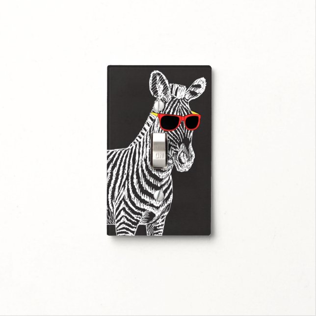 Cool cute funny zebra white sketch with glasses light switch cover (In Situ)