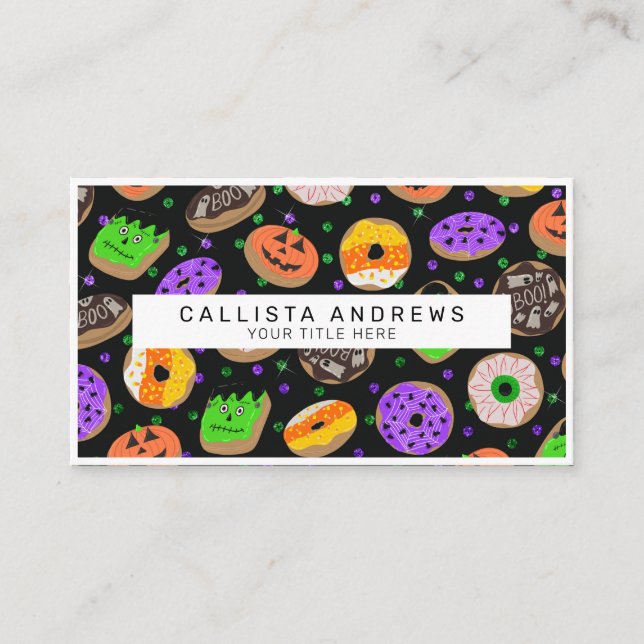 Cool Cute Glitter Confetti Donuts Halloween Business Card (Front)