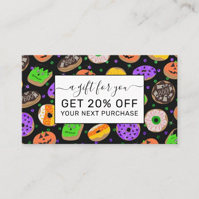 Cool Cute Glitter Confetti Donuts Halloween Discount Card (Front)