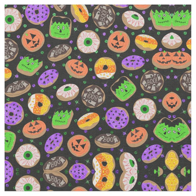 Cool Cute Glitter Confetti Donuts Halloween Fabric (Close Up)