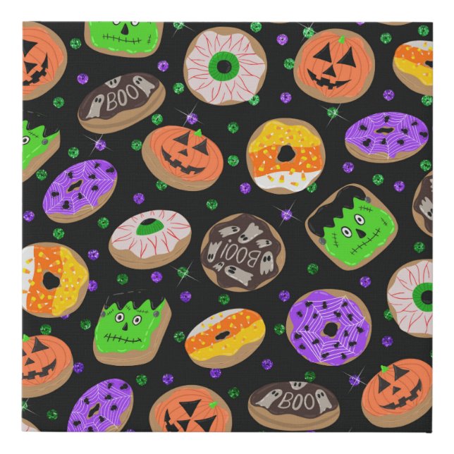 Cool Cute Glitter Confetti Donuts Halloween Faux Canvas Print (Front)
