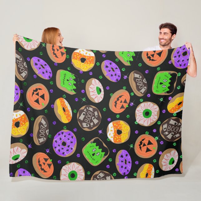 Cool Cute Glitter Confetti Donuts Halloween Fleece Blanket (In Situ)