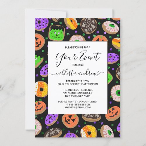 Cool Cute Glitter Confetti Donuts Halloween Invitation