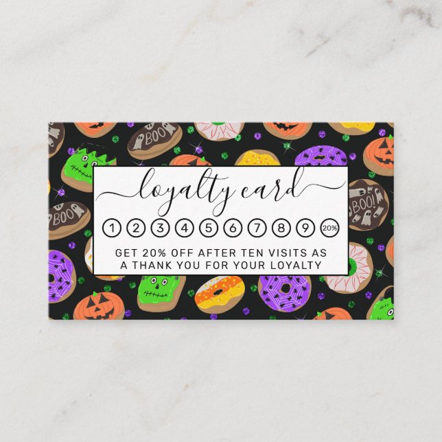 Cool Cute Glitter Confetti Donuts Halloween Loyalty Card (Front)